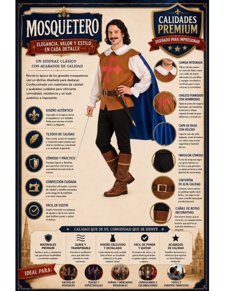 Costume Moschettiere Taglia L | Costumi per Adulti Il Re del Carnevale